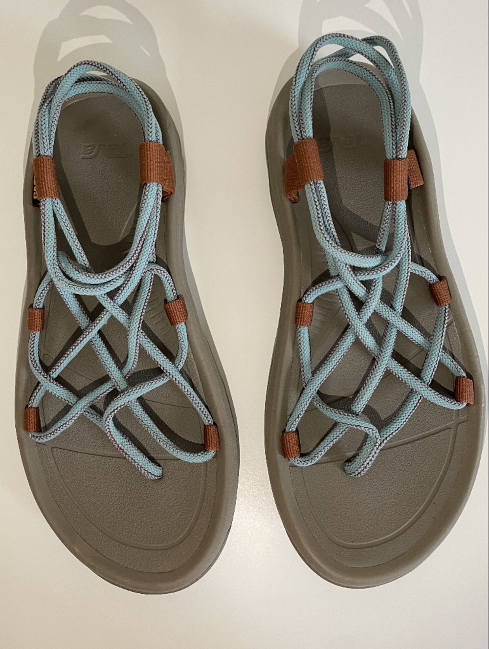 Teva Light Blue Rope-Strap Sandals with Brown Accents Size 11